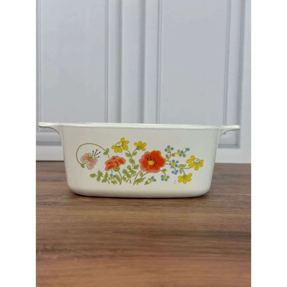 Vintage 1970s Corning Wear Wildflower Pattern 1 1/2 Quart Casserole Dish EUC‎